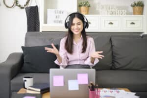 woman talking someone virtually