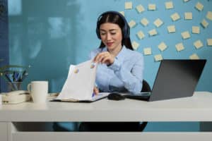 what is a virtual assistant woman looking at the graphs