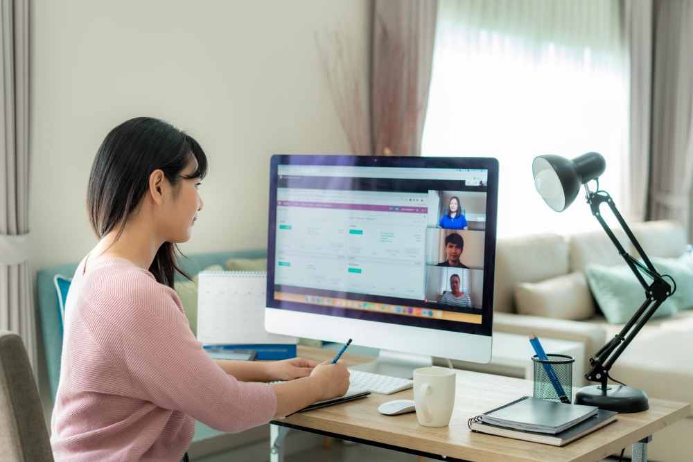 lead generation specialist woman having a virtual meeting