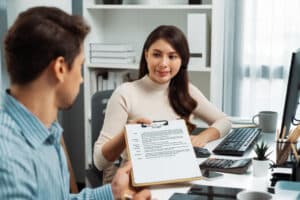 appointment setter position Office professionals discussing a resume