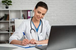 A healthcare professional exploring medical scribe opportunities for efficient documentation
