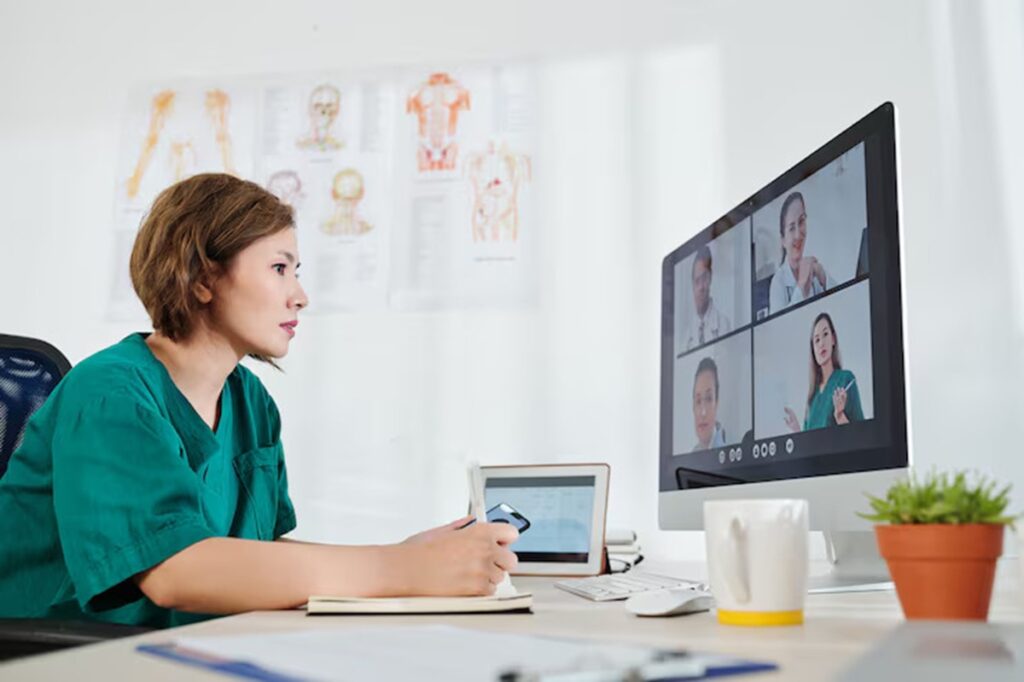 virtual medical assistant in telemedicine, doctors talking