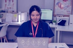 Medical staff member managing location-specific feedback through healthcare review response routing for multiple locations.